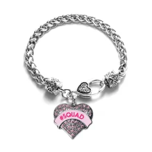 Silver #SQUAD Candy Pink Pink Pave Heart Charm Braided Bracelet