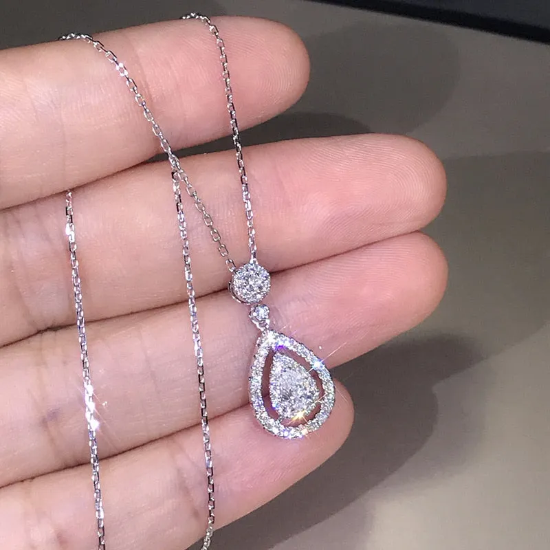 Solid 925 Silver Color Necklace Real Diamond Pendant for Women Wedding Topaz Gemstone Jewelry Pendant S925 Necklaces
