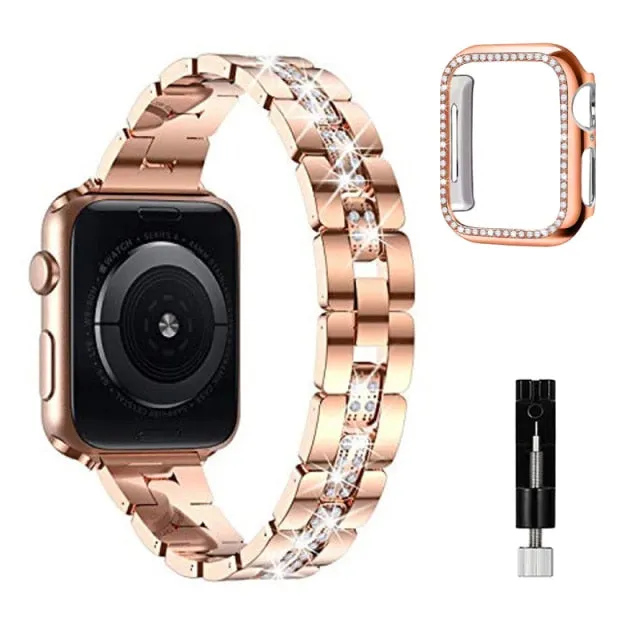 Stainless Steel For Series 6 5 4 Women's Luxury Diamond Strap Case