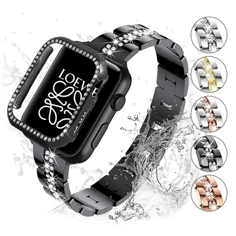 Stainless Steel For Series 6 5 4 Women's Luxury Diamond Strap Case