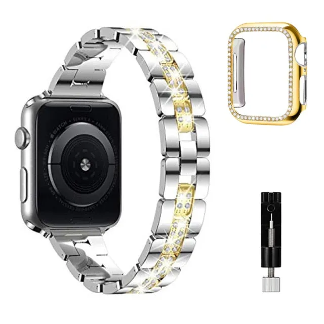 Stainless Steel For Series 6 5 4 Women's Luxury Diamond Strap Case