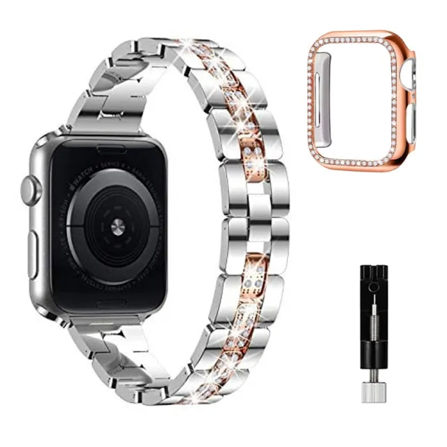 Stainless Steel For Series 6 5 4 Women's Luxury Diamond Strap Case