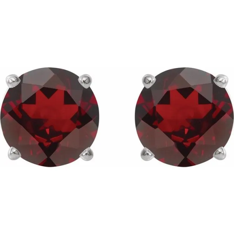 Sterling Silver 8 mm Natural Mozambique Garnet Stud Earrings