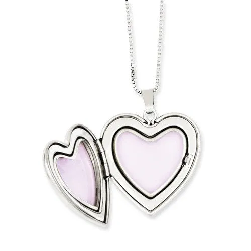 Sterling Silver 'I Love You' Rose Heart Mother & Daughter Locket Set