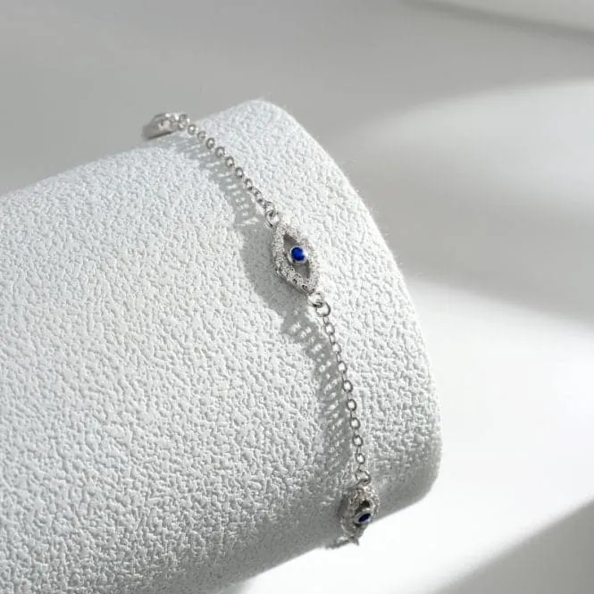 Sterling Silver Rhodium Plated Evil Eye Bracelet ERLB018