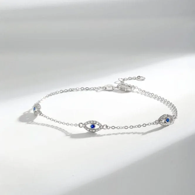 Sterling Silver Rhodium Plated Evil Eye Bracelet ERLB018