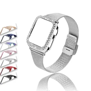 Strap & bling Case For Apple Series 8 7 44mm 45mm Milanese Steel Metal