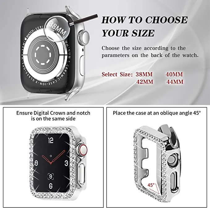 Strap & bling Case For Apple Series 8 7 44mm 45mm Milanese Steel Metal