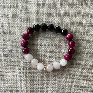 Tiger Eye Jasper, Garnet, and Pink Quartz Ombré Bracelet