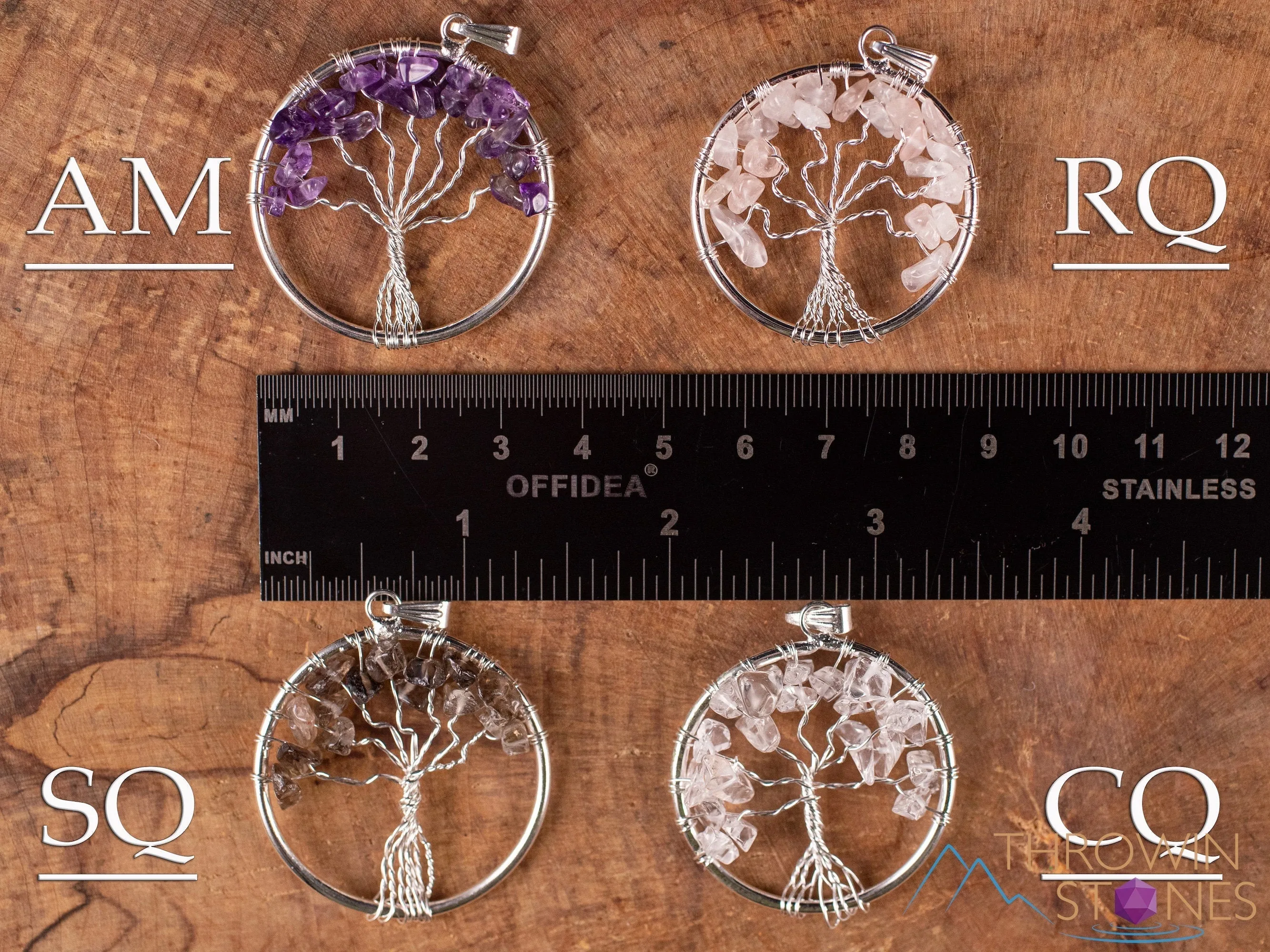 Tree of Life Pendant, Crystal Pendant - Amethyst, Smoky Clear Rose Quartz - Handmade Jewelry, Wire Wrapped Jewelry, E1998