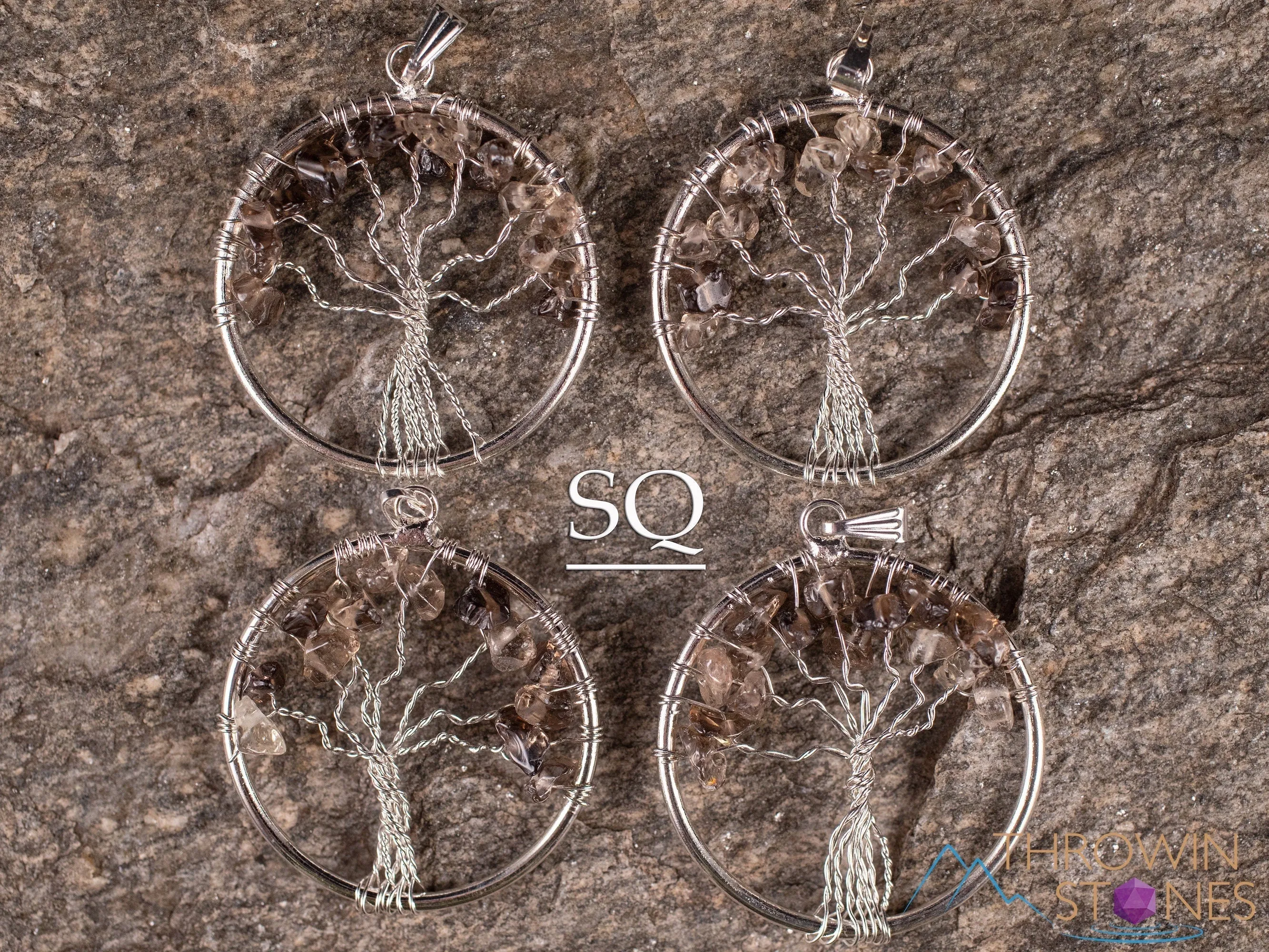 Tree of Life Pendant, Crystal Pendant - Amethyst, Smoky Clear Rose Quartz - Handmade Jewelry, Wire Wrapped Jewelry, E1998