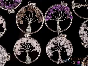 Tree of Life Pendant, Crystal Pendant - Amethyst, Smoky Clear Rose Quartz - Handmade Jewelry, Wire Wrapped Jewelry, E1998