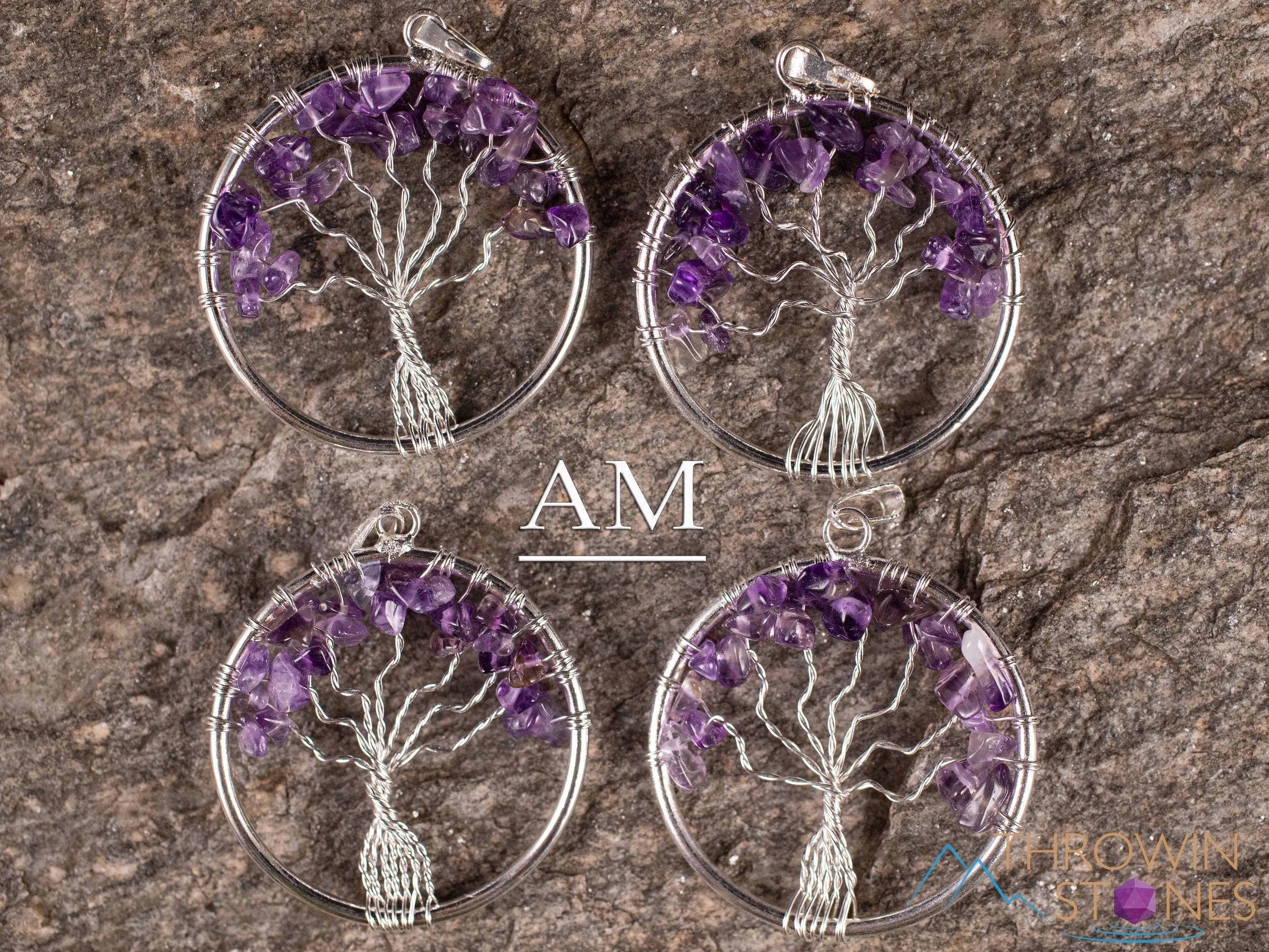 Tree of Life Pendant, Crystal Pendant - Amethyst, Smoky Clear Rose Quartz - Handmade Jewelry, Wire Wrapped Jewelry, E1998