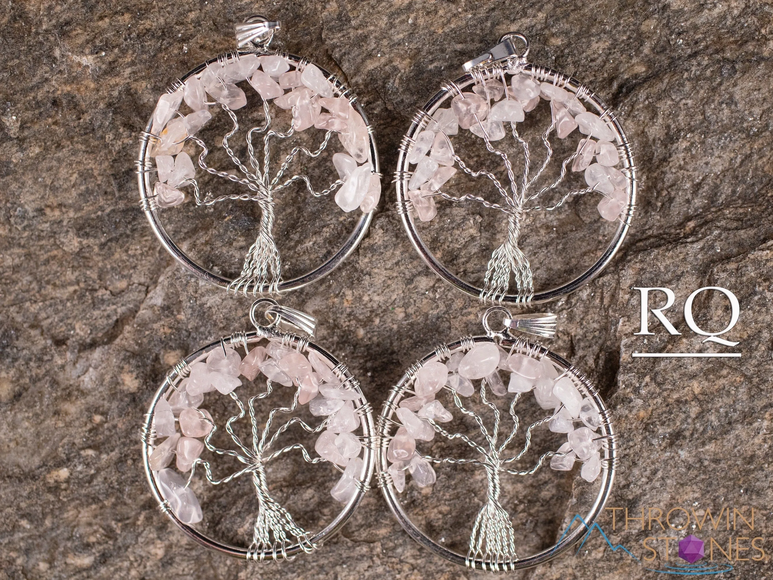 Tree of Life Pendant, Crystal Pendant - Amethyst, Smoky Clear Rose Quartz - Handmade Jewelry, Wire Wrapped Jewelry, E1998