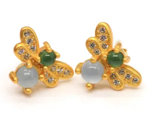 Type A Jadeite Jade Earrings s925 Silver Inlay M2-024Q-39TE