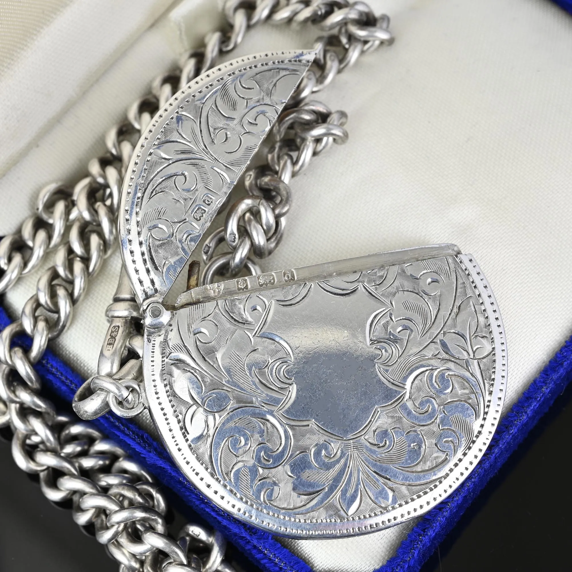 Unusual Antique Silver Circular Vesta Match Safe Pendant Fob, 1903