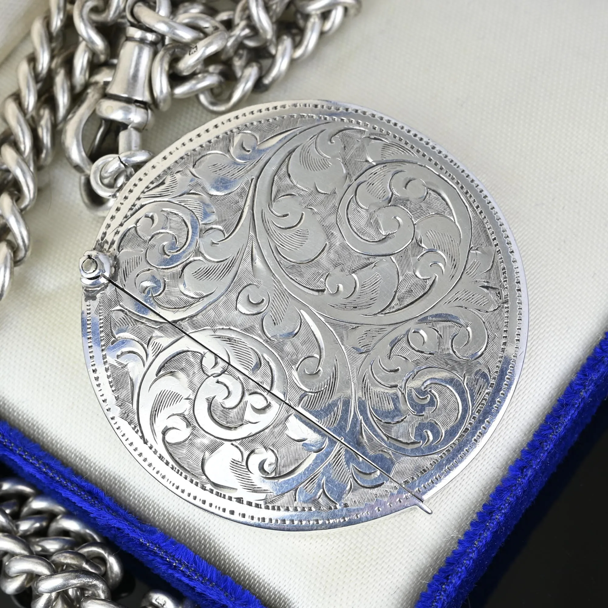Unusual Antique Silver Circular Vesta Match Safe Pendant Fob, 1903