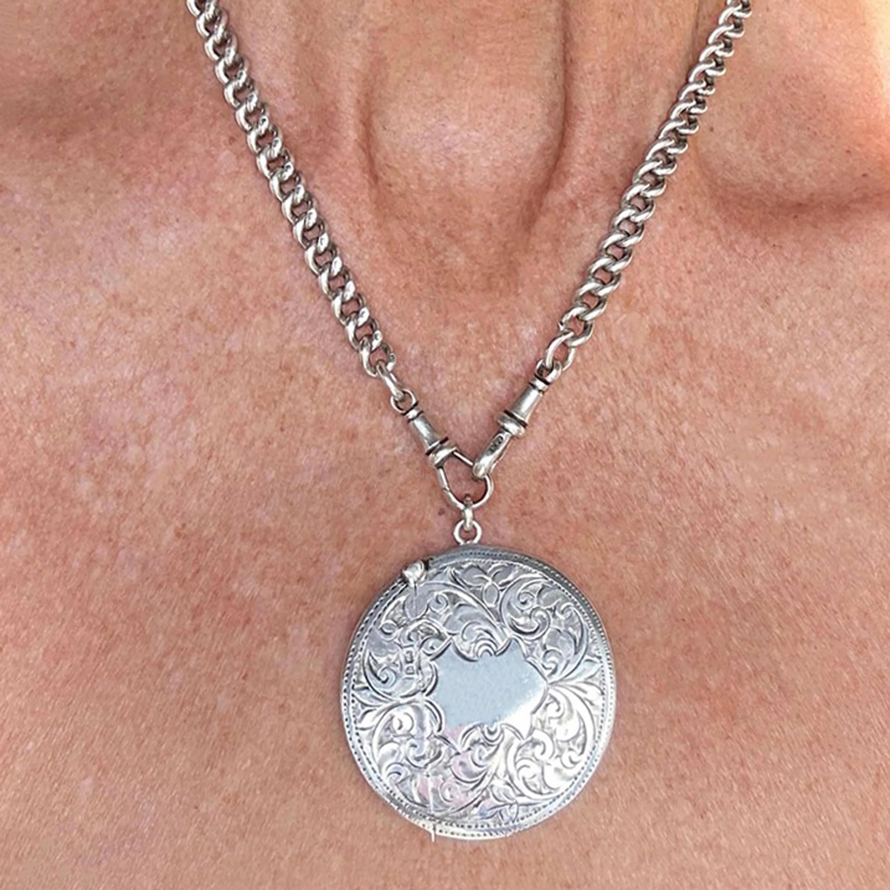 Unusual Antique Silver Circular Vesta Match Safe Pendant Fob, 1903