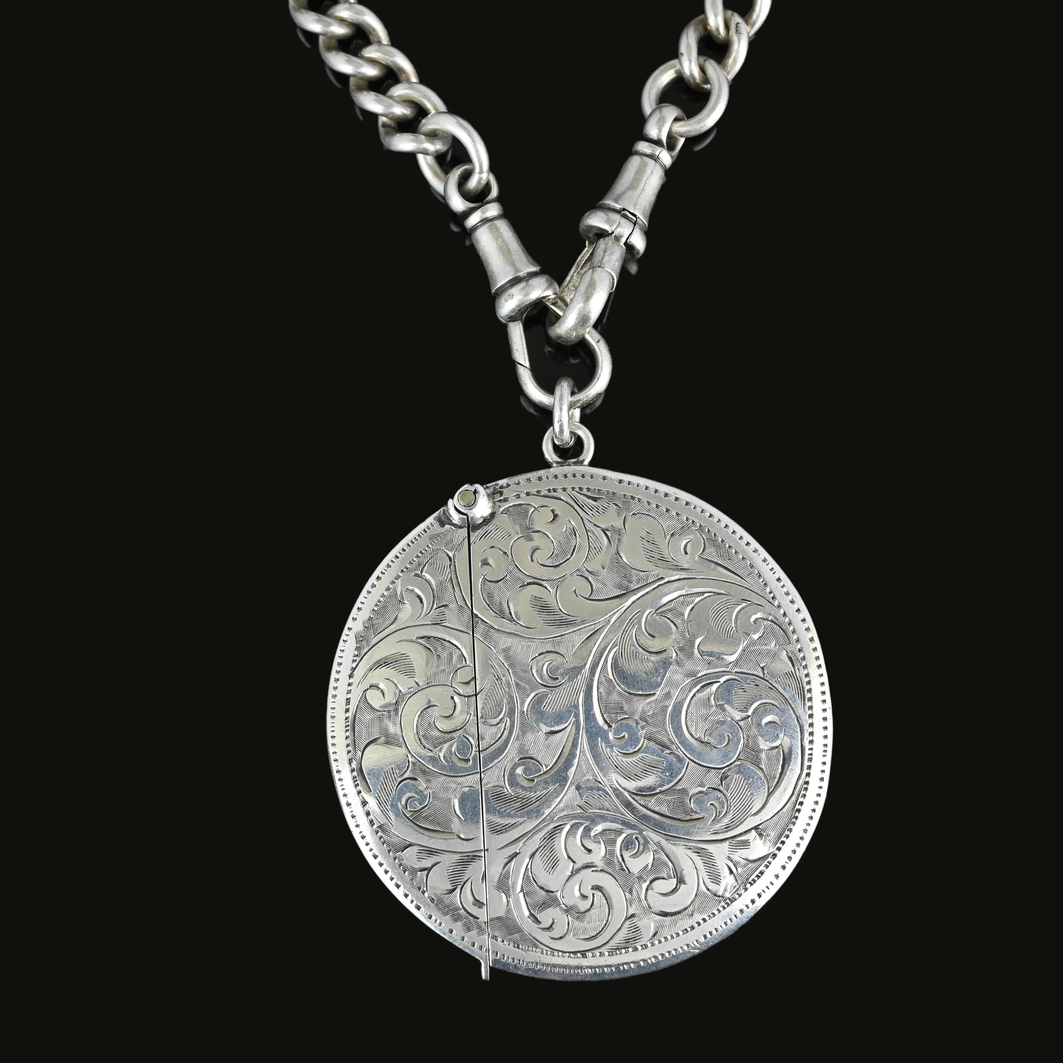 Unusual Antique Silver Circular Vesta Match Safe Pendant Fob, 1903