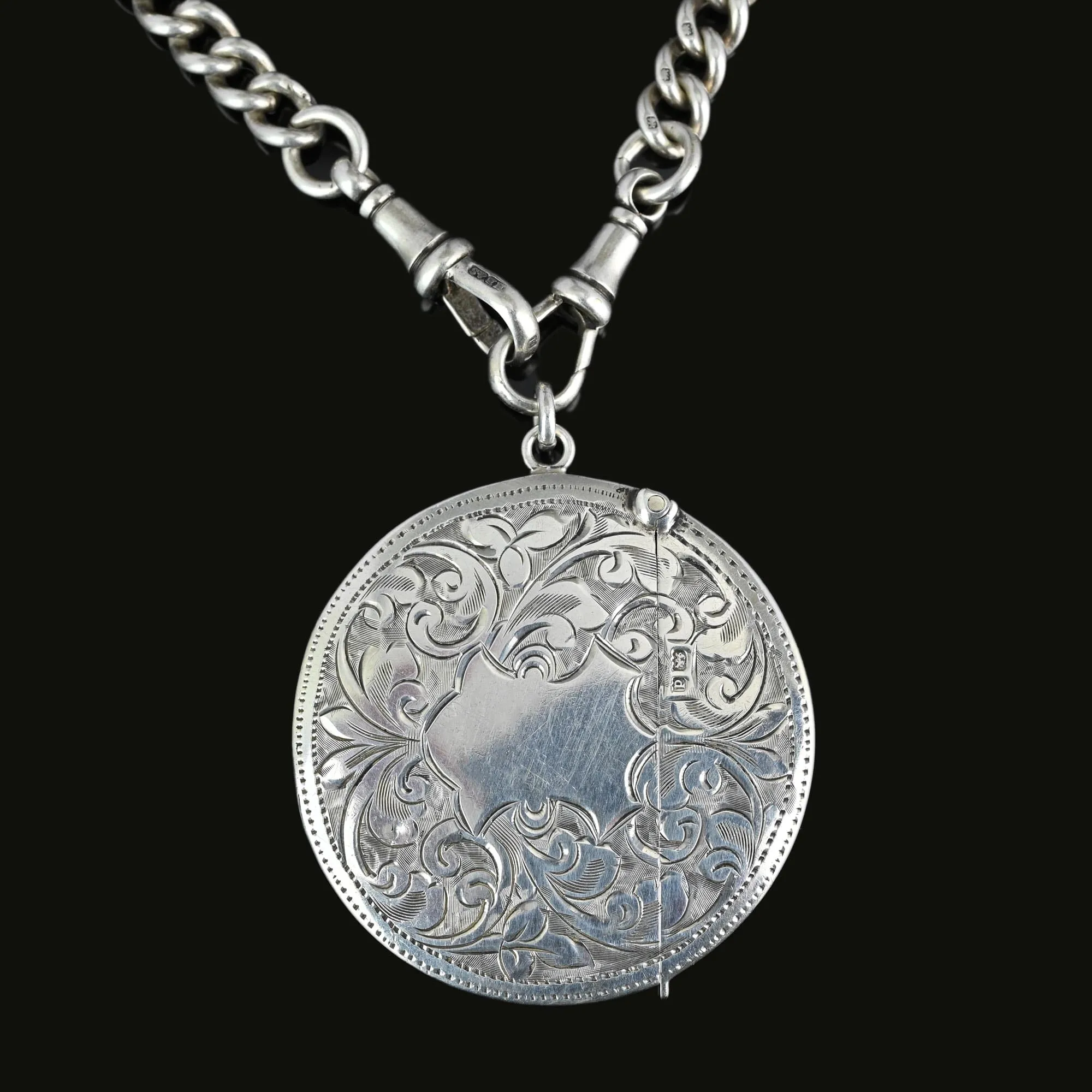 Unusual Antique Silver Circular Vesta Match Safe Pendant Fob, 1903