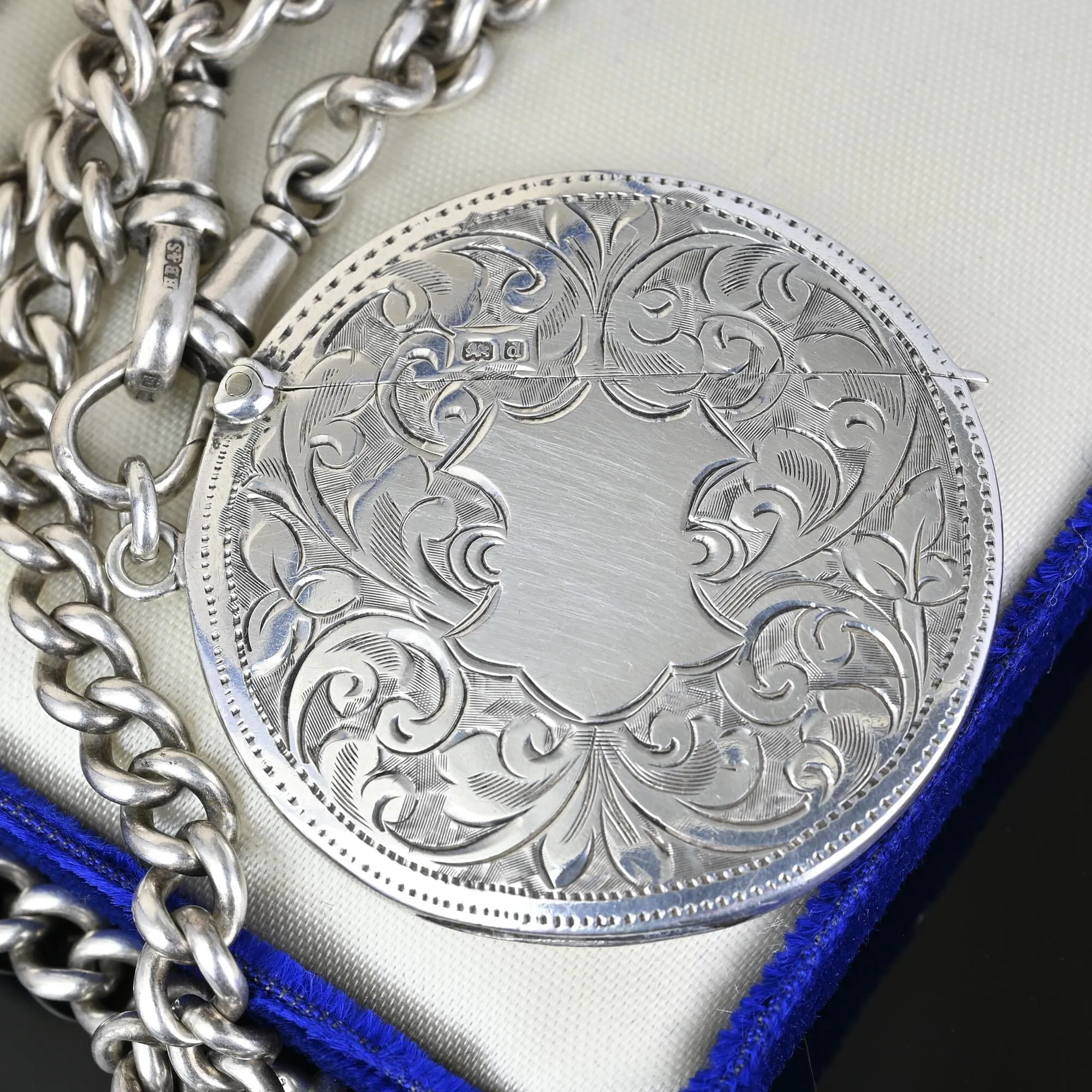 Unusual Antique Silver Circular Vesta Match Safe Pendant Fob, 1903
