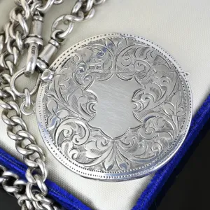Unusual Antique Silver Circular Vesta Match Safe Pendant Fob, 1903
