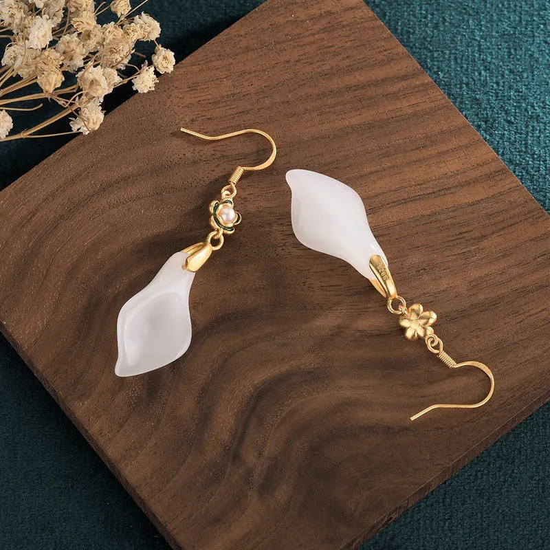Vintage Calla Lilly White Jade Earrings