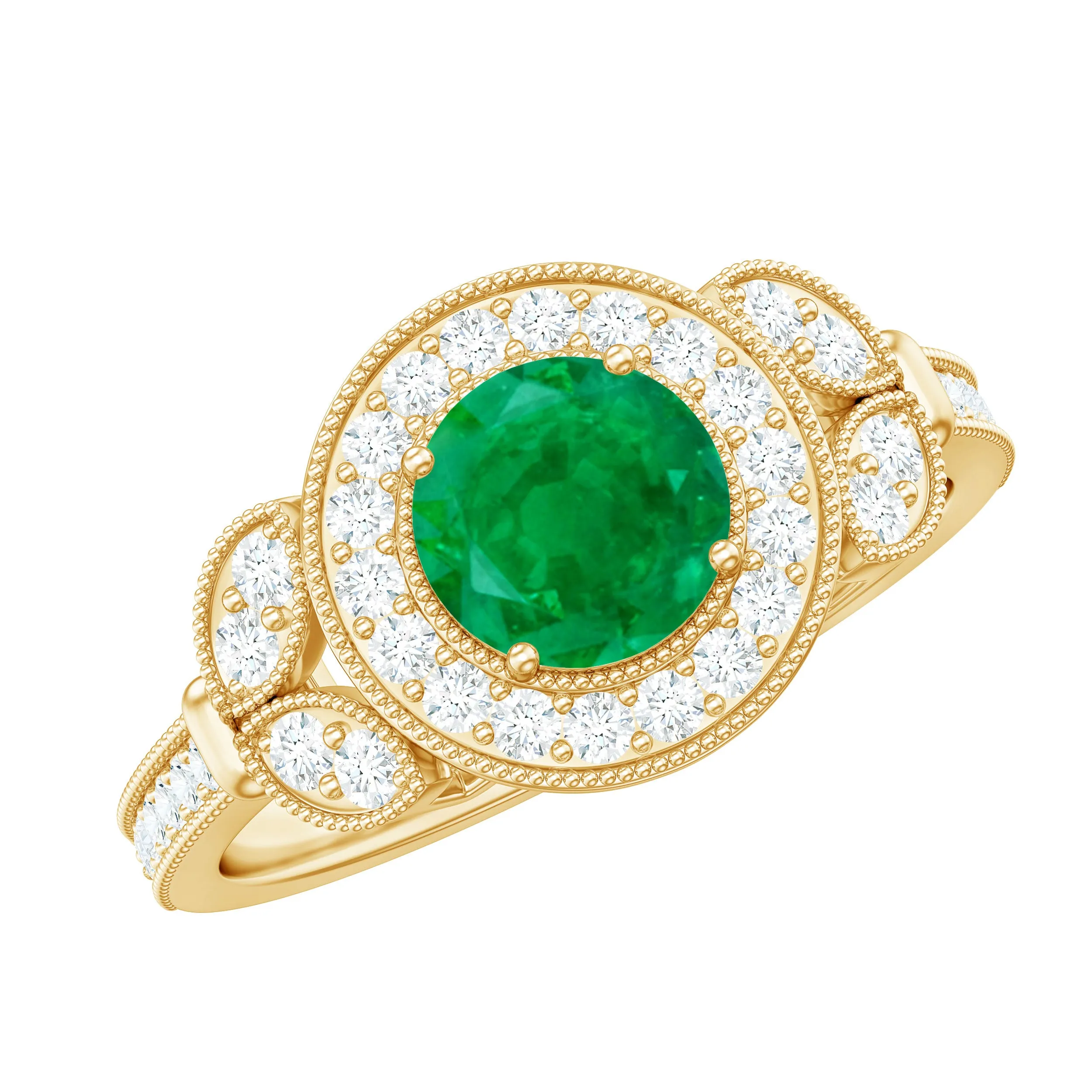 Vintage Inspired Emerald Diamond Engagement Ring