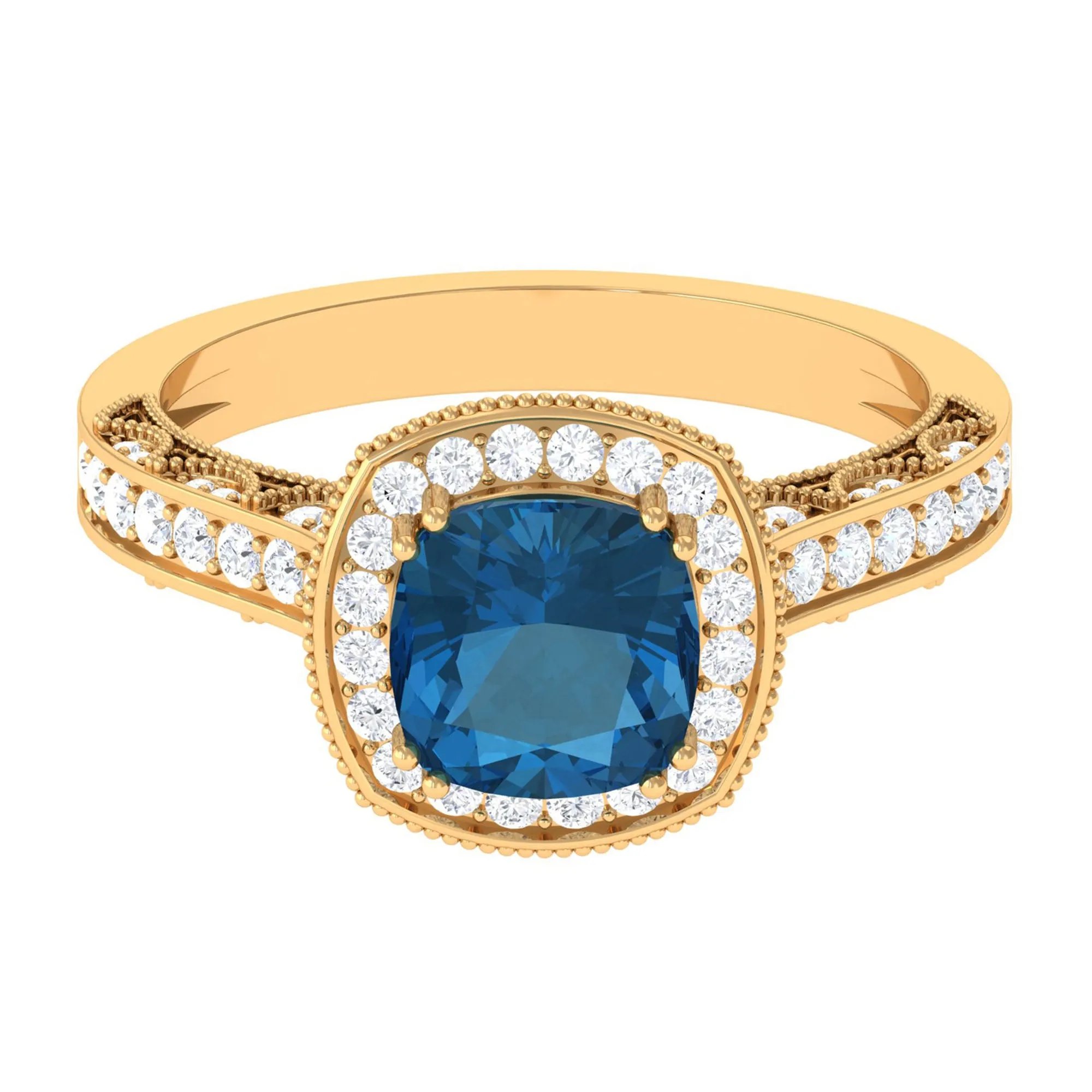 Vintage Style London Blue Topaz and Diamond Crown Engagement Ring