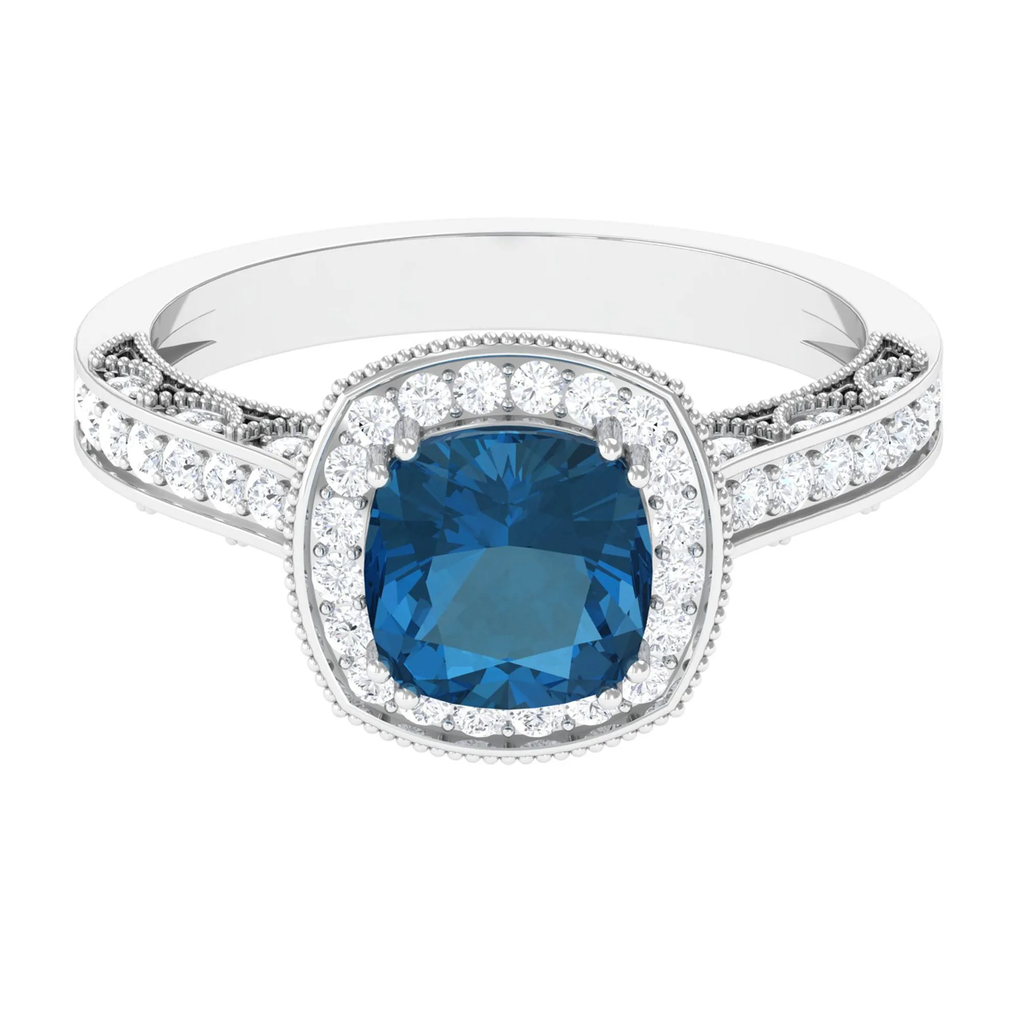 Vintage Style London Blue Topaz and Diamond Crown Engagement Ring