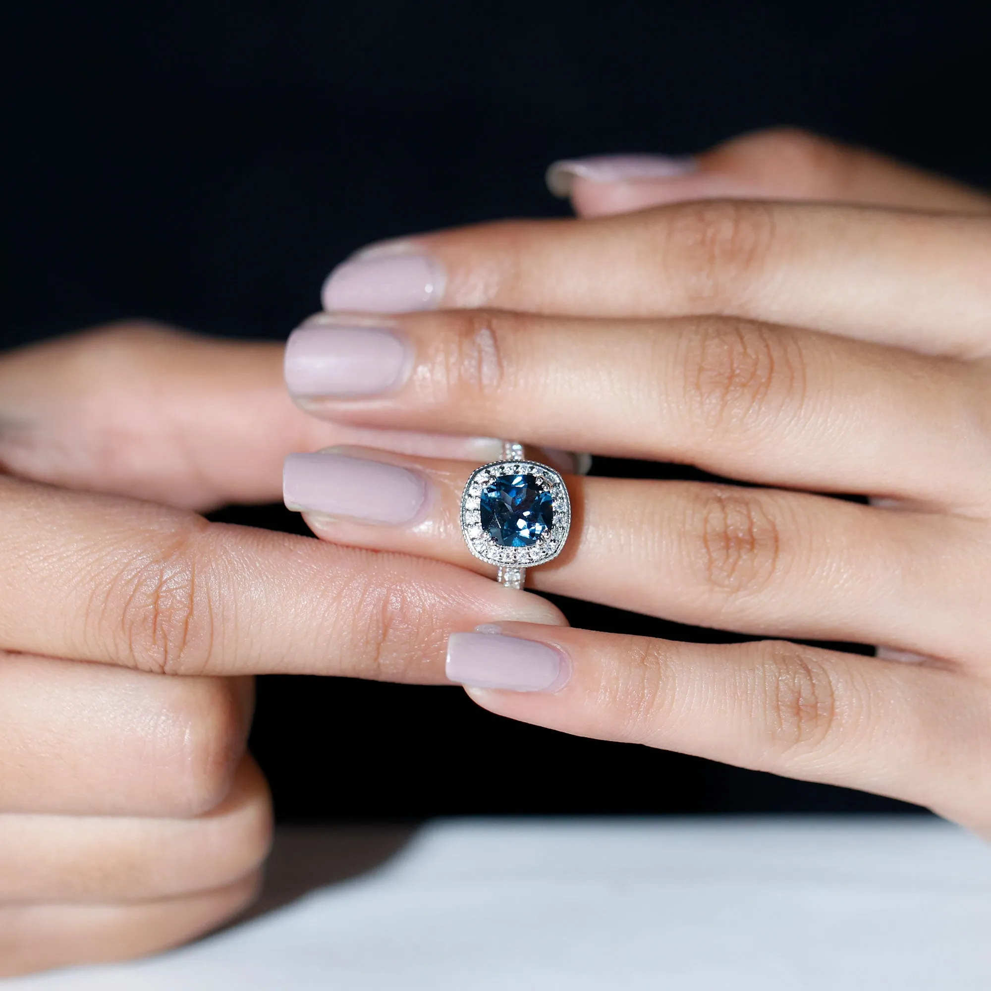 Vintage Style London Blue Topaz and Diamond Crown Engagement Ring