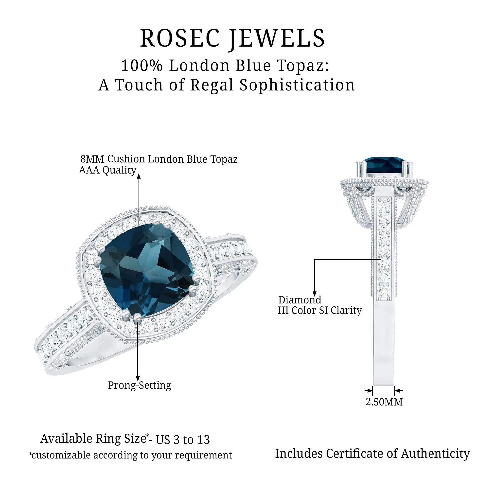 Vintage Style London Blue Topaz and Diamond Crown Engagement Ring