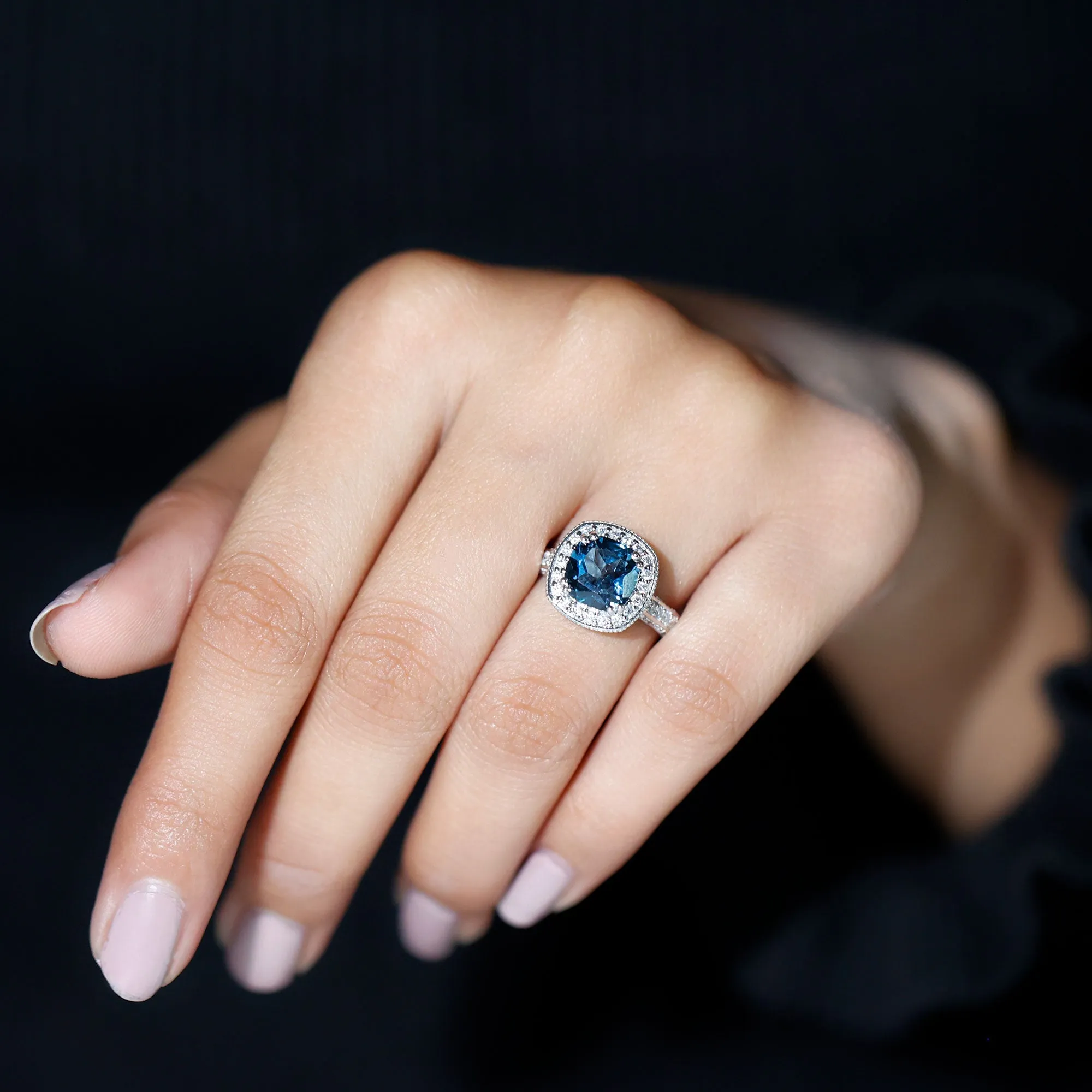 Vintage Style London Blue Topaz and Diamond Crown Engagement Ring