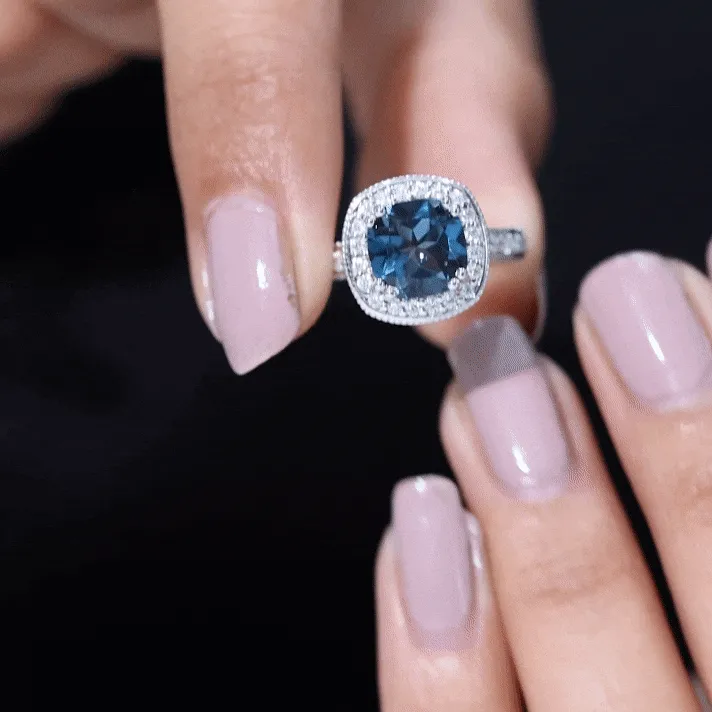 Vintage Style London Blue Topaz and Diamond Crown Engagement Ring