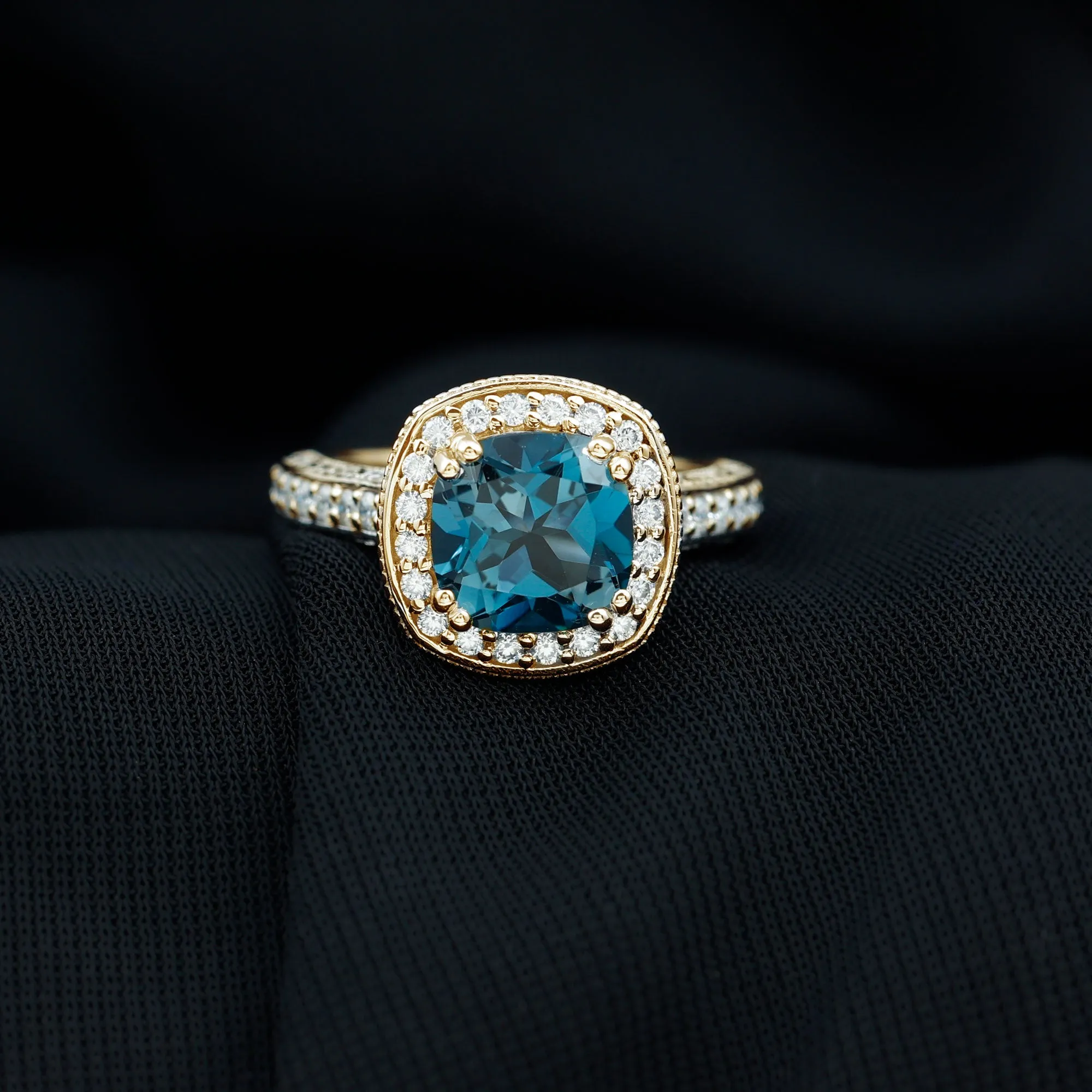 Vintage Style London Blue Topaz and Diamond Crown Engagement Ring