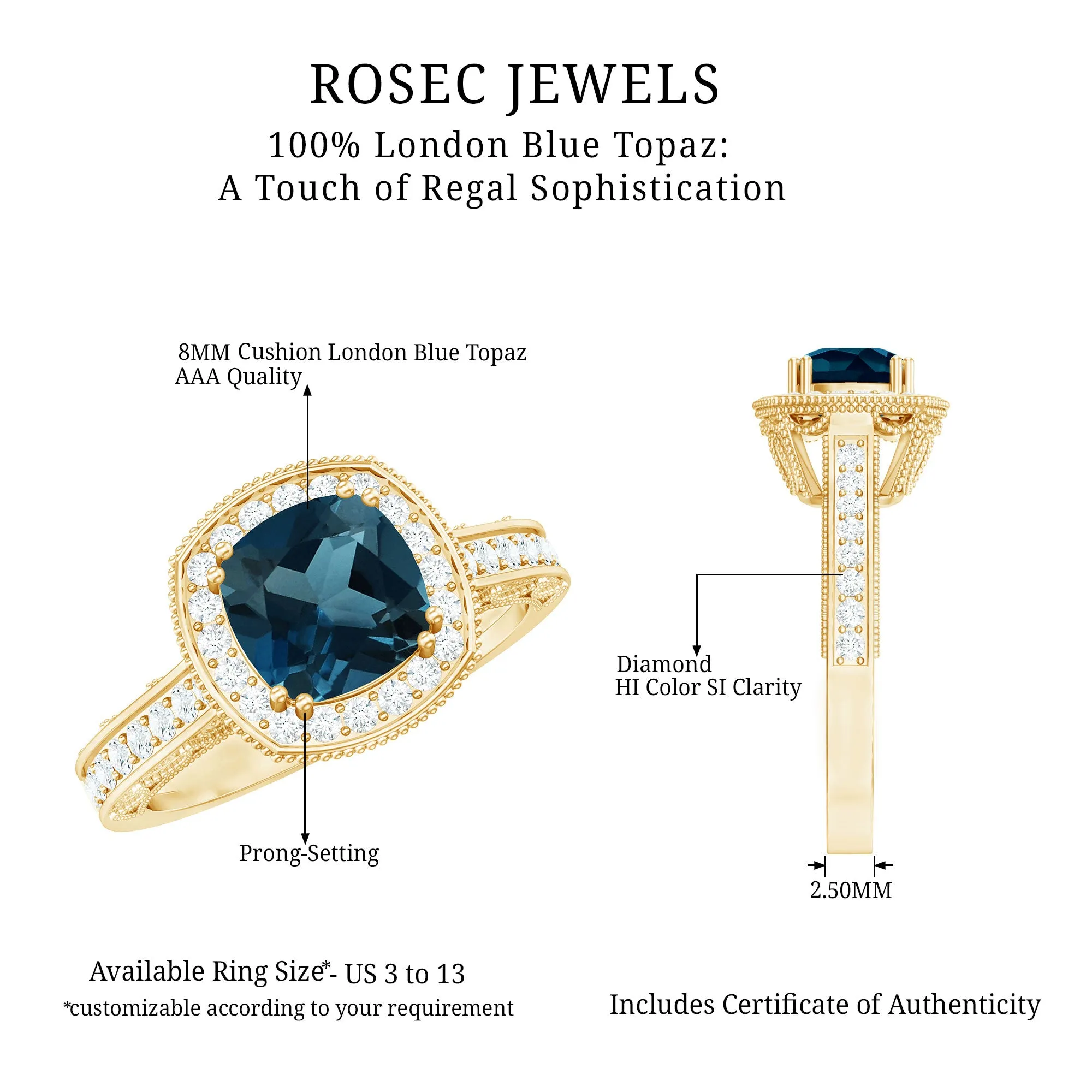 Vintage Style London Blue Topaz and Diamond Crown Engagement Ring