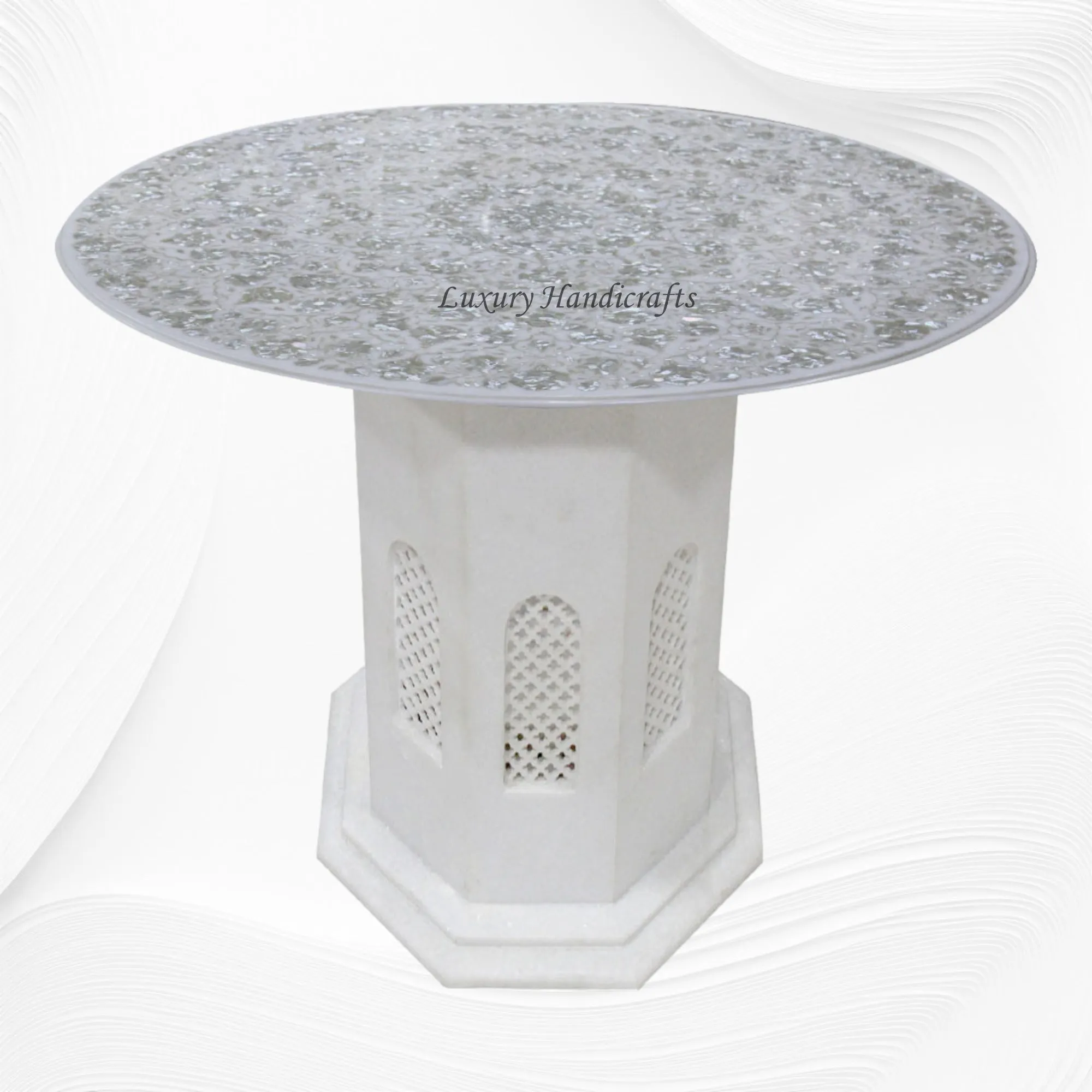 White Marble Mother of Pearl Inlay Coffee Table Pietra Dura