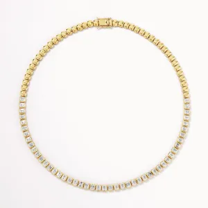 White Topaz Emerald Cut Tennis Necklace in Gold