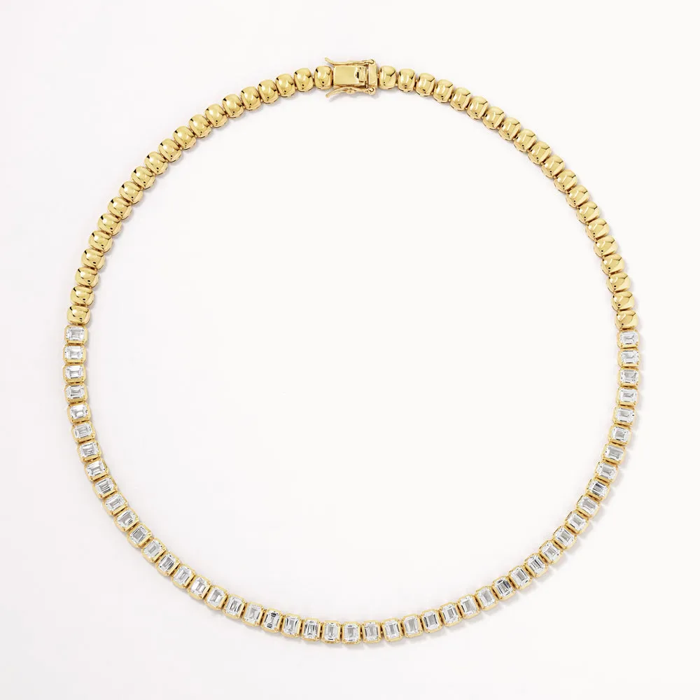 White Topaz Emerald Cut Tennis Necklace in Gold