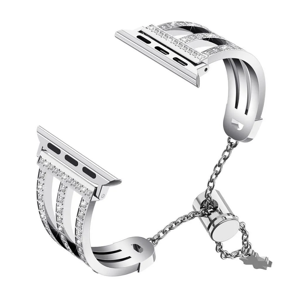 Women Diamond Strap for apple watch Series 7 6 5 4 Premium Shiny Steel