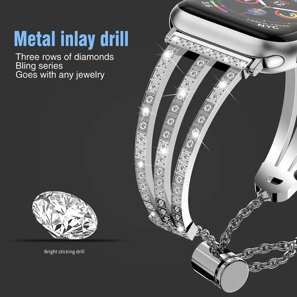 Women Diamond Strap for apple watch Series 7 6 5 4 Premium Shiny Steel