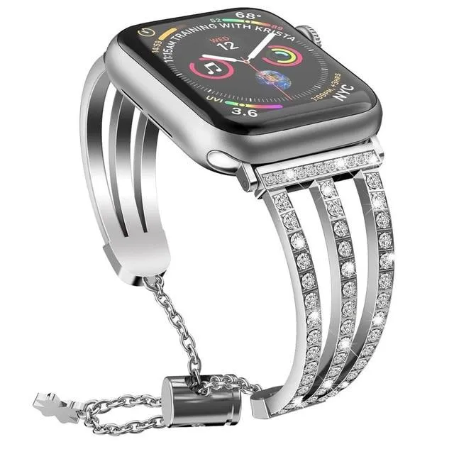 Women Diamond Strap for apple watch Series 7 6 5 4 Premium Shiny Steel