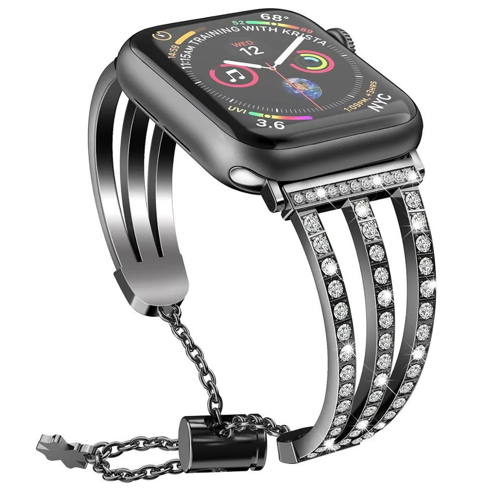 Women Diamond Strap for apple watch Series 7 6 5 4 Premium Shiny Steel