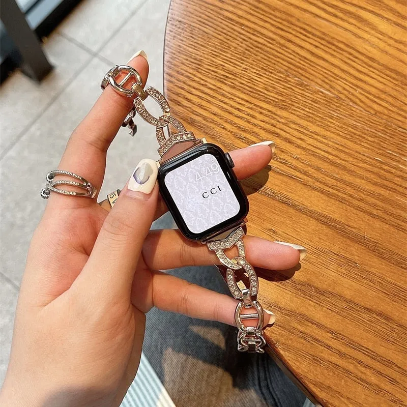 Women's Diamond Metal Strap For Apple Watch Series 8 7 6 5 Luxury Band