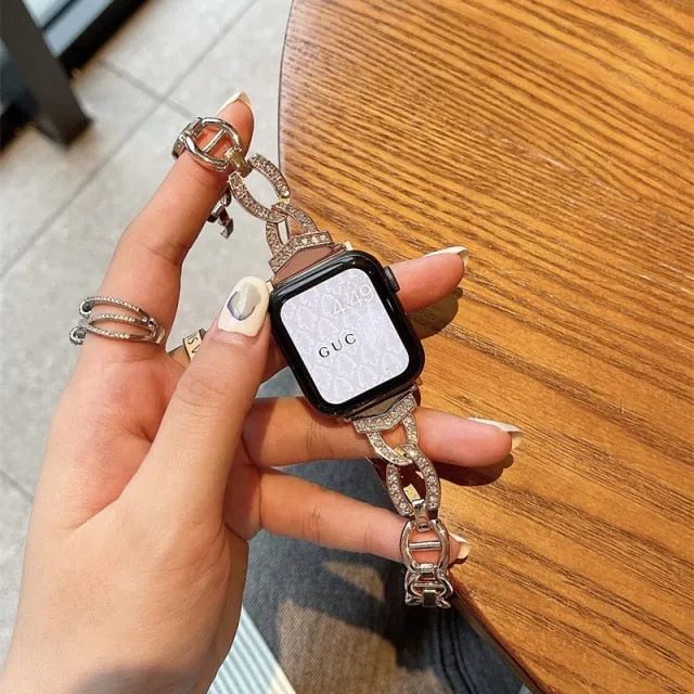 Women's Diamond Metal Strap For Apple Watch Series 8 7 6 5 Luxury Band