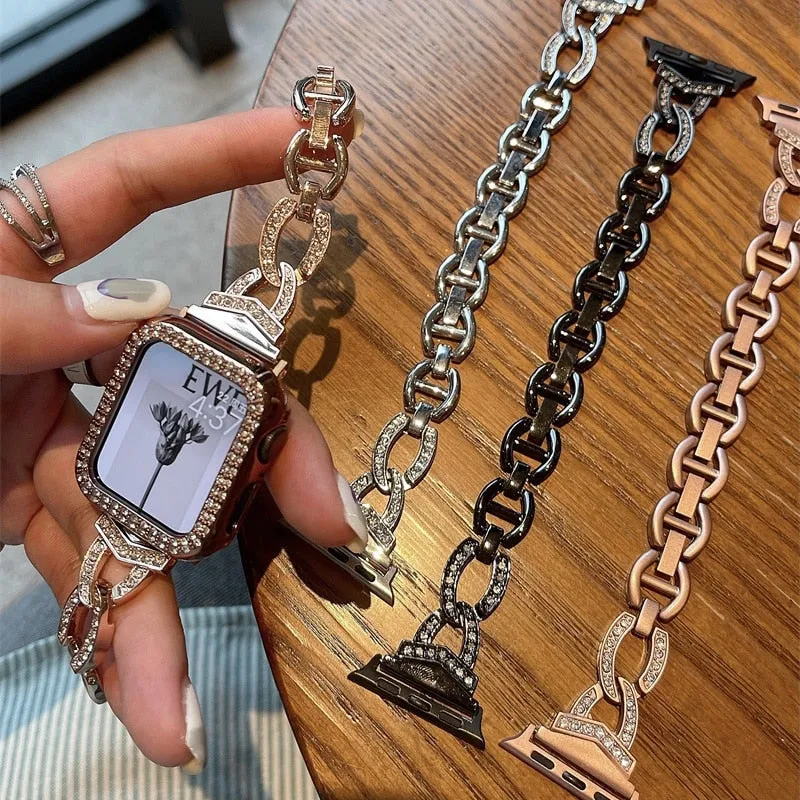 Women's Diamond Metal Strap For Apple Watch Series 8 7 6 5 Luxury Band