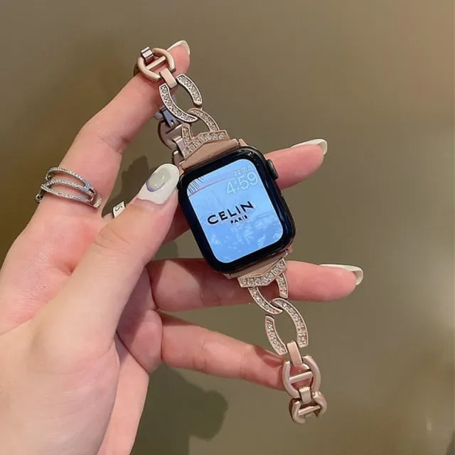 Women's Diamond Metal Strap For Apple Watch Series 8 7 6 5 Luxury Band