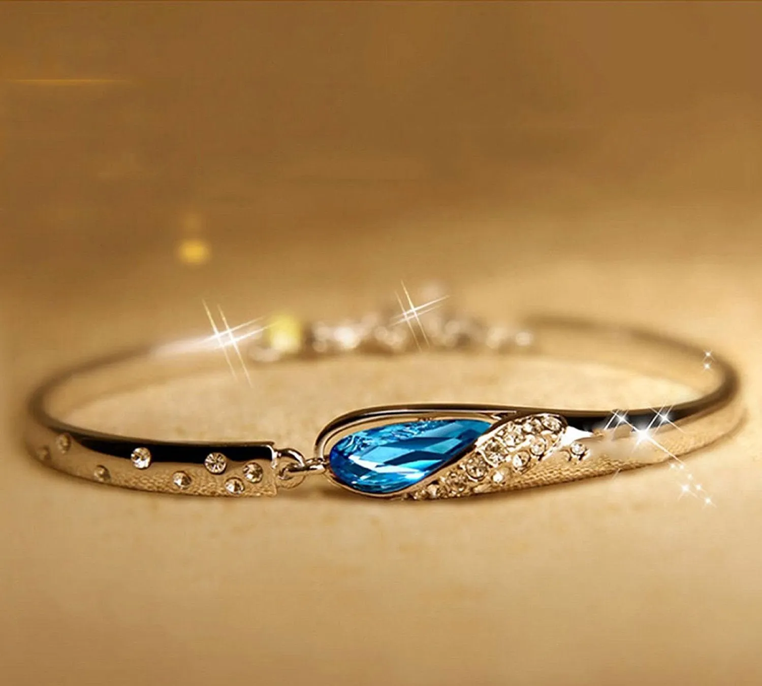 Yellow Chimes Crystal Bracelet for Women Silver Plated Swan Love and Blue Stony Blue Crystal Combo Kadaa Bracelet for Girls & Women.