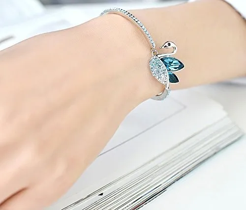 Yellow Chimes Crystal Bracelet for Women Silver Plated Swan Love and Blue Stony Blue Crystal Combo Kadaa Bracelet for Girls & Women.