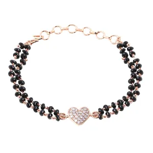 Yellow Chimes Mangalsutra Bracelet for Women Black Beads Heart Charm Rose Gold Plated Hand Mangalsutra Bracelets for Women | Marriage Anniversay Birthday Gift For Wife and Women